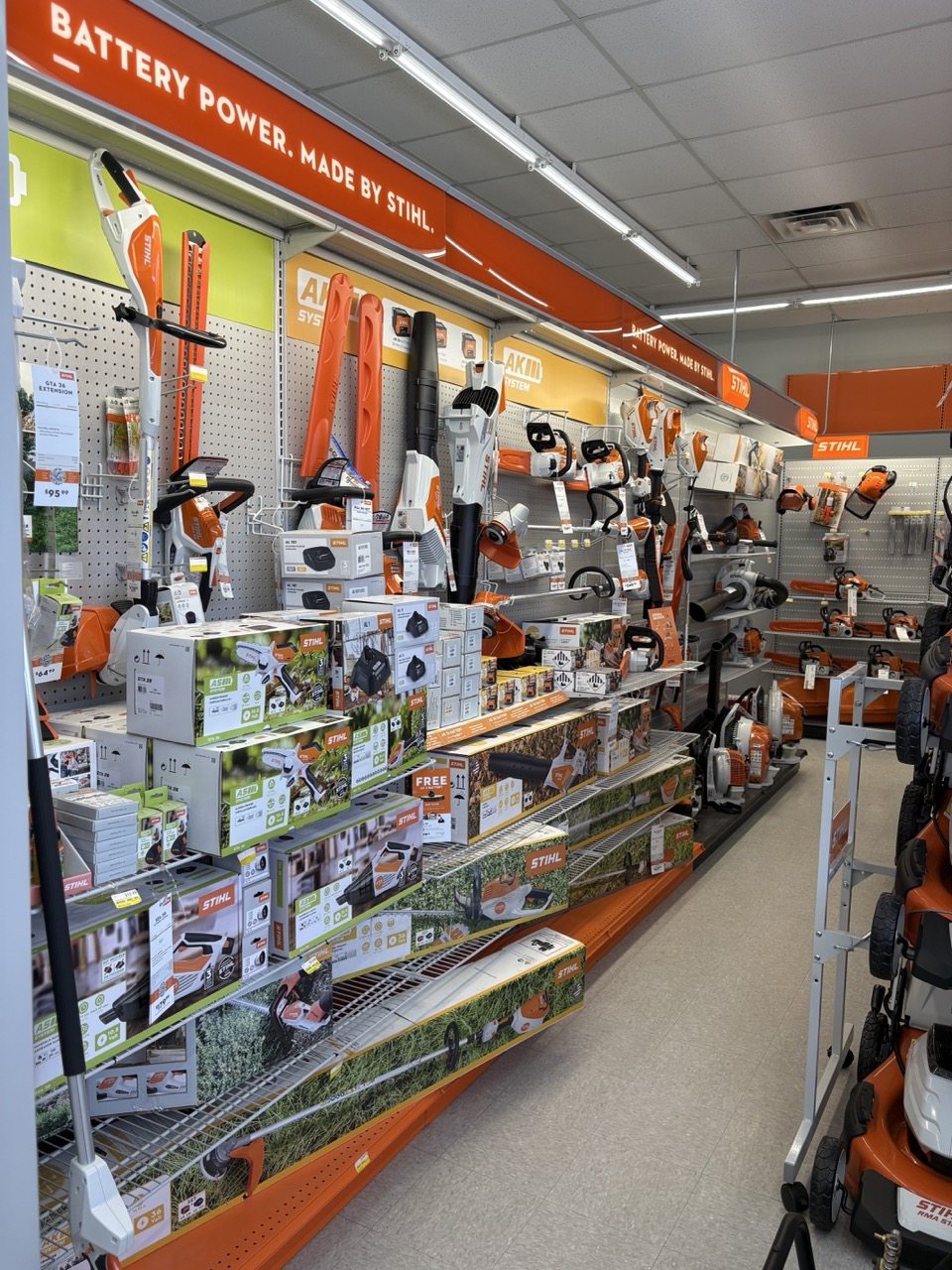 Stihl outdoor power equipment display inside the store